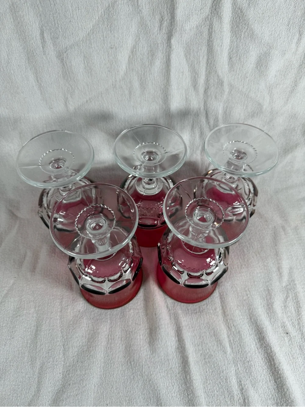 Vintage Set of 5 Tiffin Kings Crown Ruby Red Thumbprint Goblet Glasses
